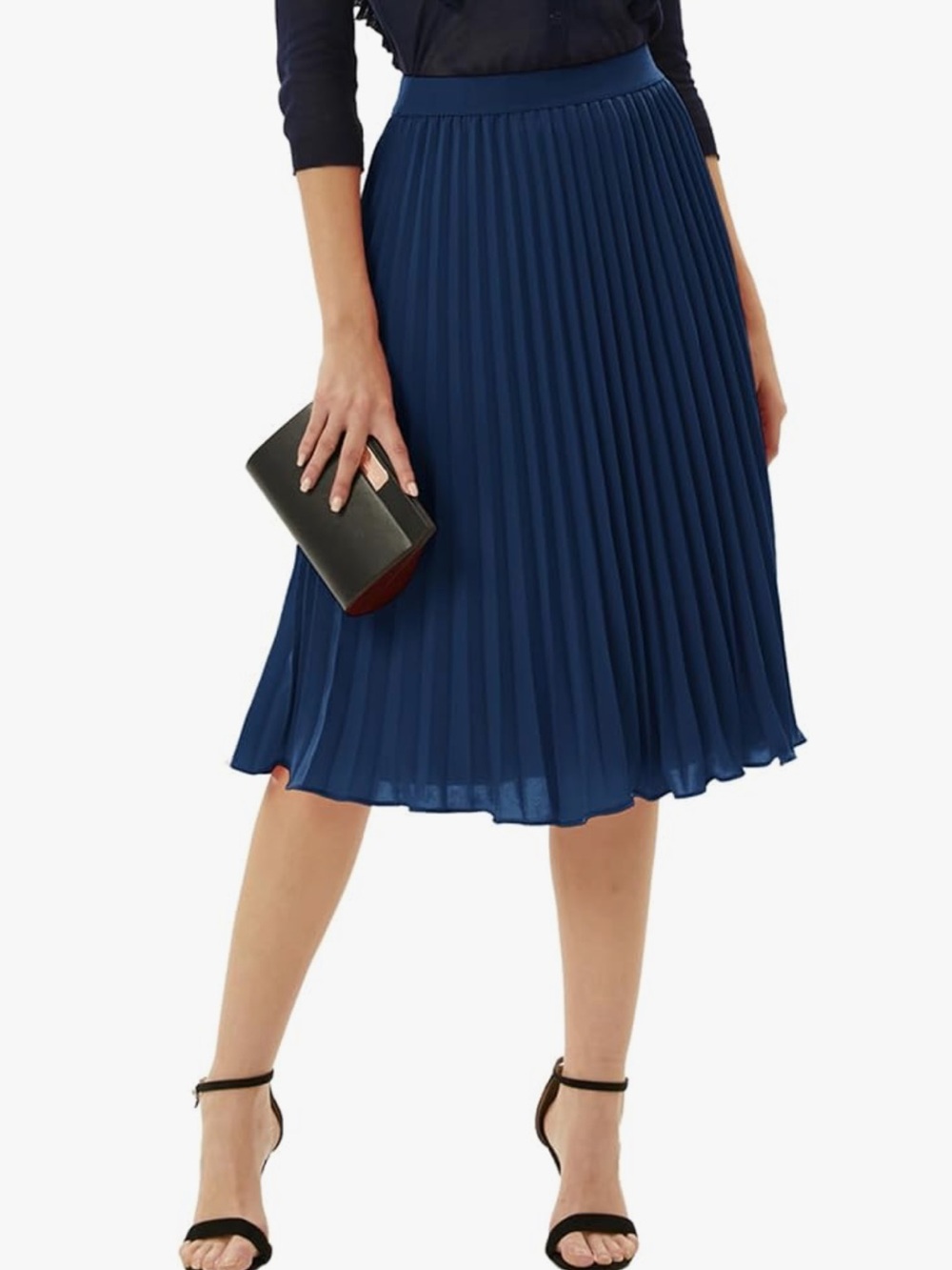 Kate Kasin Blue Pleated Midi Skirt Sz XL NWT